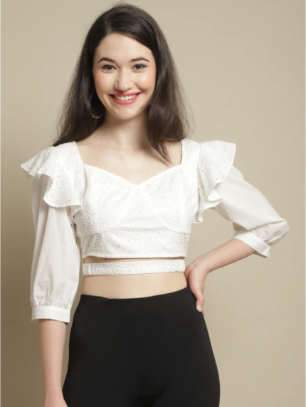 WHITE SCHIFFLI CROP TOP