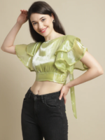 GREEN LAYERED SLEEVE CROP TOP