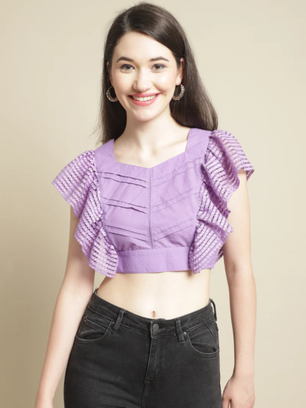 PURPLE PLEATED CROP TOP