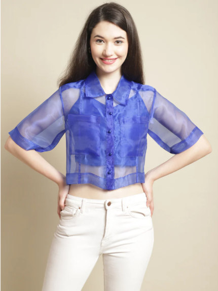 BLUE ORGANZA SHIRT WITH CAMI