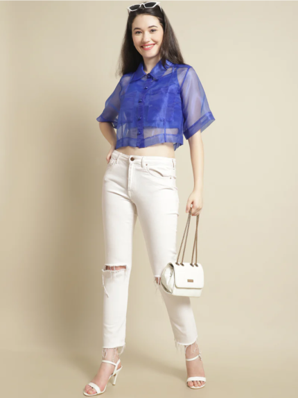 BLUE ORGANZA SHIRT WITH CAMI