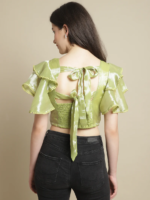 GREEN LAYERED SLEEVE CROP TOP