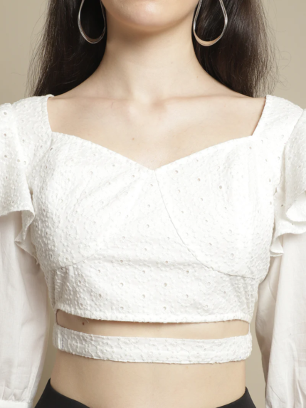 WHITE SCHIFFLI CROP TOP