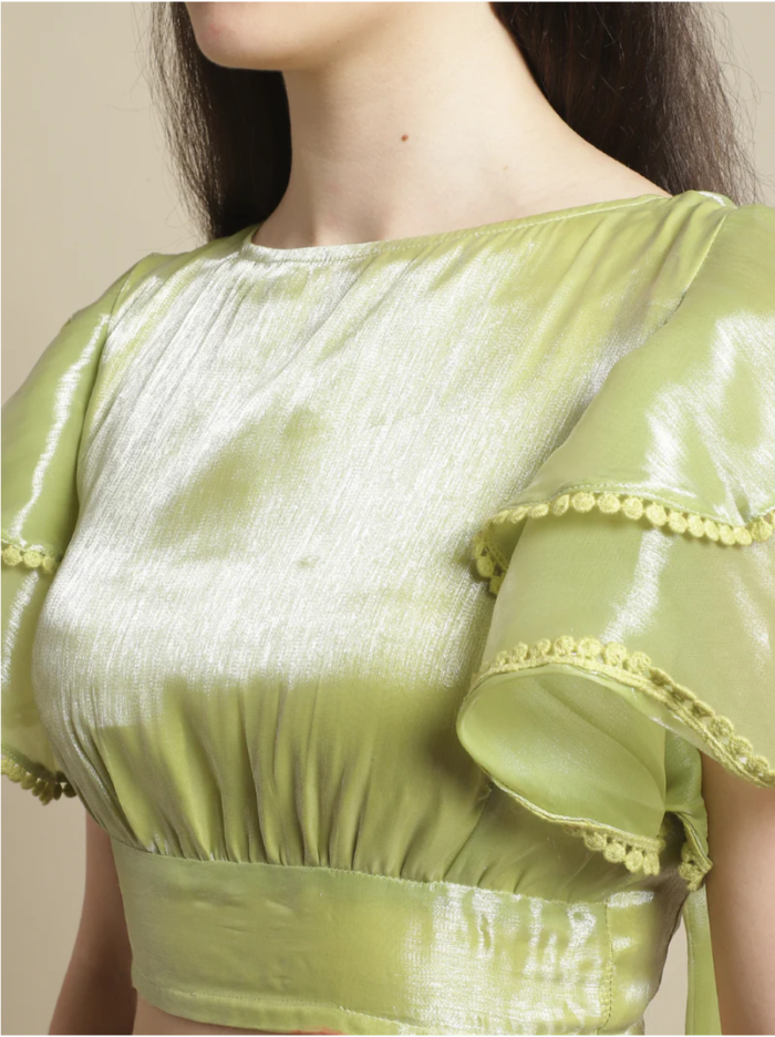 GREEN LAYERED SLEEVE CROP TOP