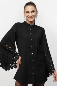 BLACK LASER CUT SLEEVE TUNIC